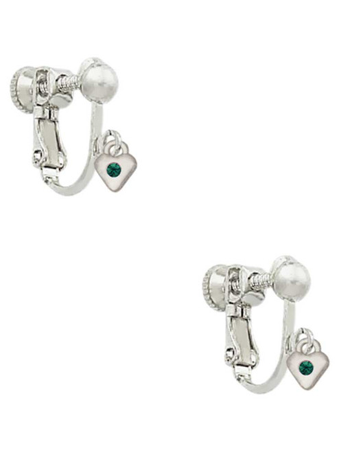 Mini May - Green Crystal Heart Clip On Earrings