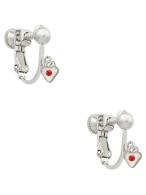 Mini July - Red Crystal Heart Clip On Earrings