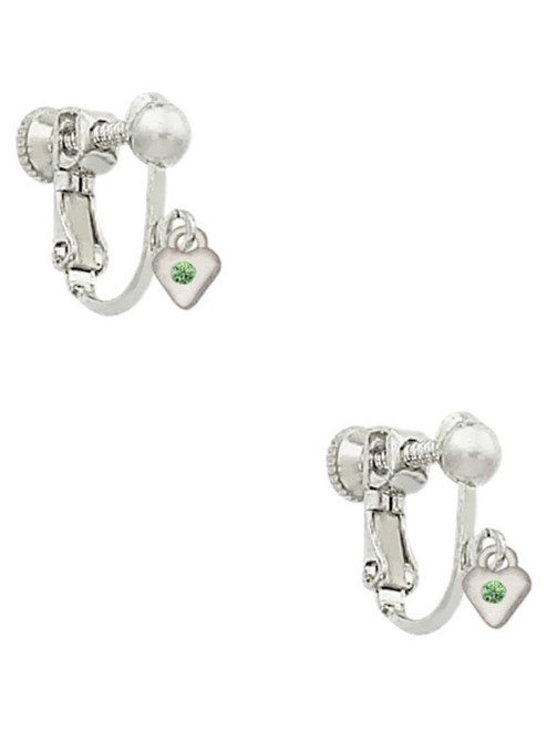 Mini August - Lime Green Crystal Heart Clip On Earrings