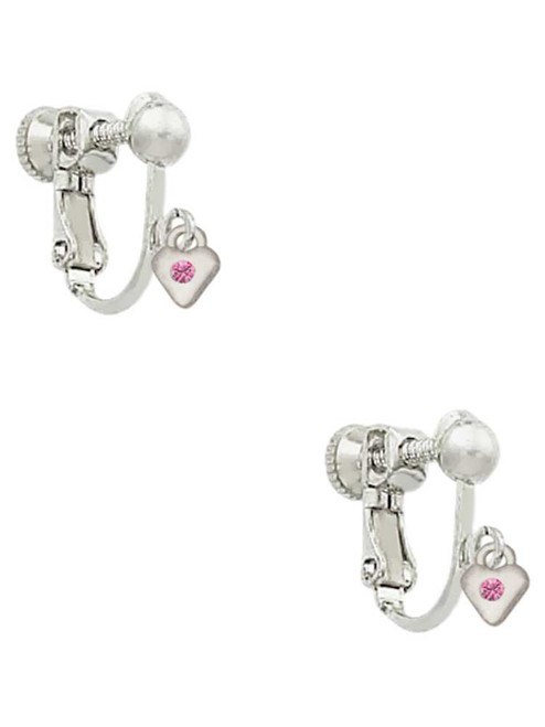 Mini October - Hot Pink Crystal Heart Clip On Earrings