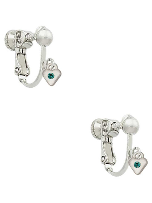 Mini December - Teal Crystal Heart Clip On Earrings