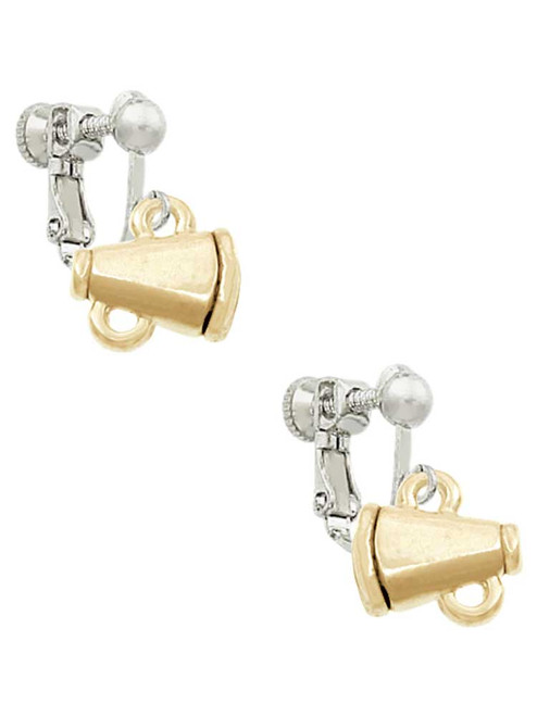 Mini Gold Tone Megaphone Clip On Earrings