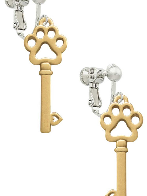 Gold Tone Open Paw Key Clip On Earrings
