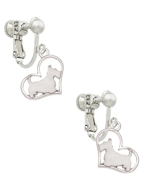 Scottie Dog Silhouette Heart Clip On Earrings