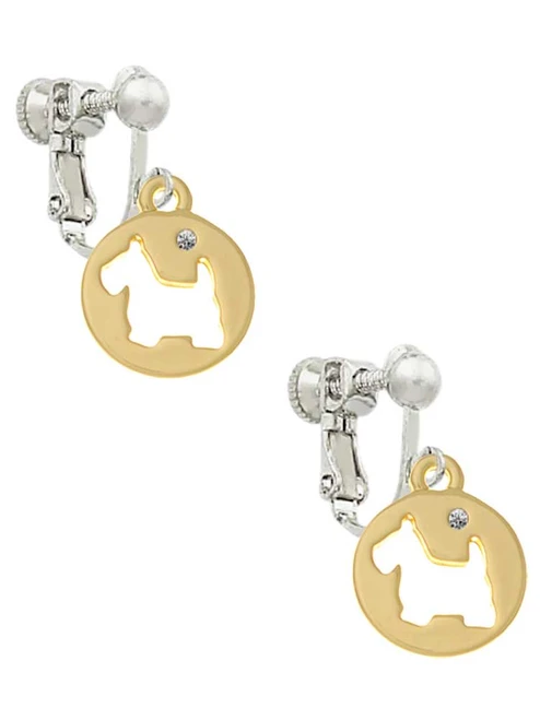 Gold Tone Scottie Dog Silhouette Clip On Earrings