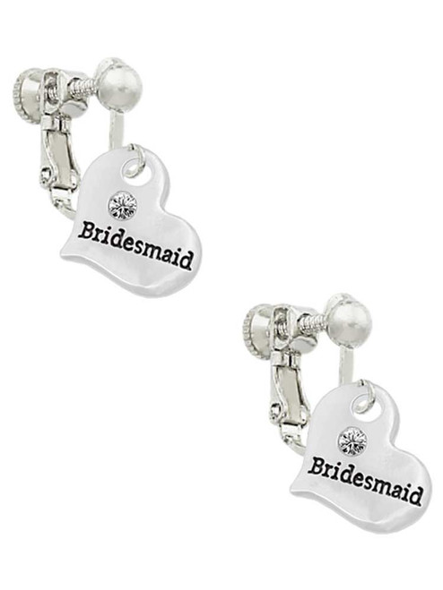 Small Bridesmaid Heart Clip On Earrings