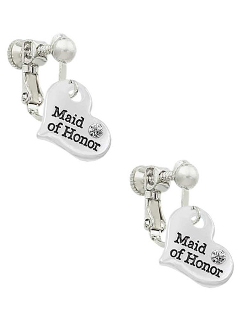 Small Maid of Honor Heart Clip On Earrings