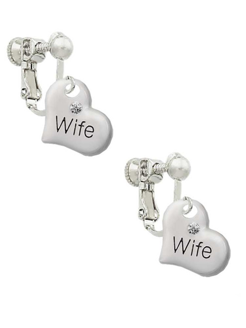 Small Wife Heart Clip On Earrings