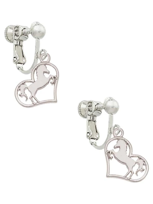 Stallion Silhouette Heart Clip On Earrings