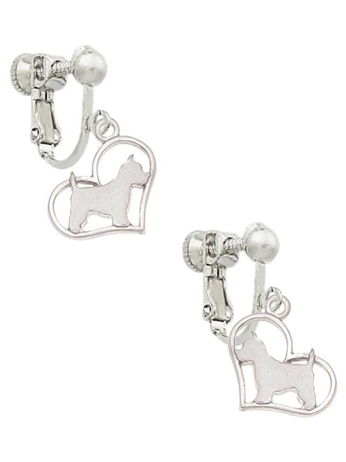 Westie Silhouette Heart Clip On Earrings