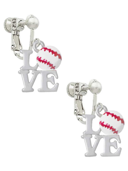 Love with Baseball Clip On Earrings