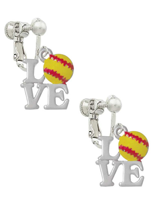 Love with Softball Clip On Earrings