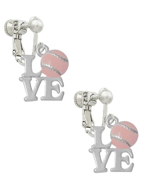 Love with Pink Softball Clip On Earrings