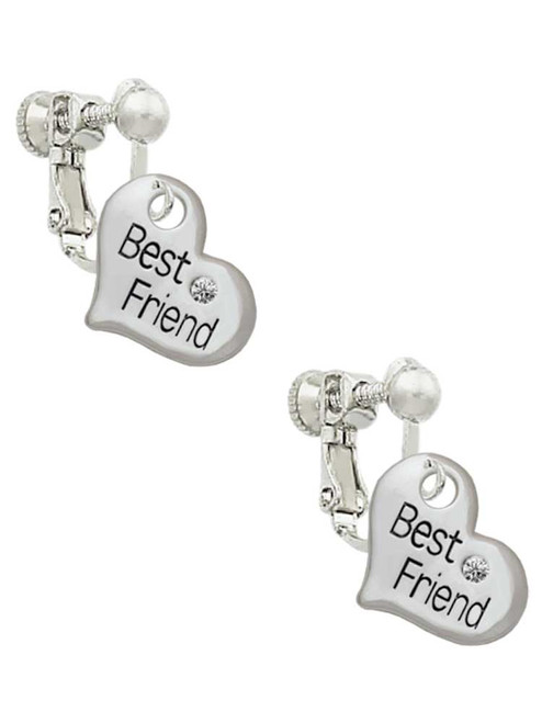 Small ''Best Friend'' Heart Clip On Earrings