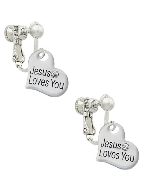 Small Jesus Loves You Heart Clip On Earrings