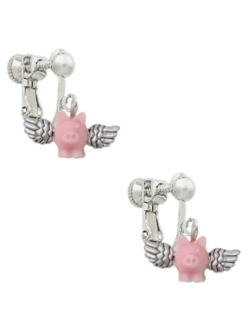 Mini Pink Flying Pig Clip On Earrings