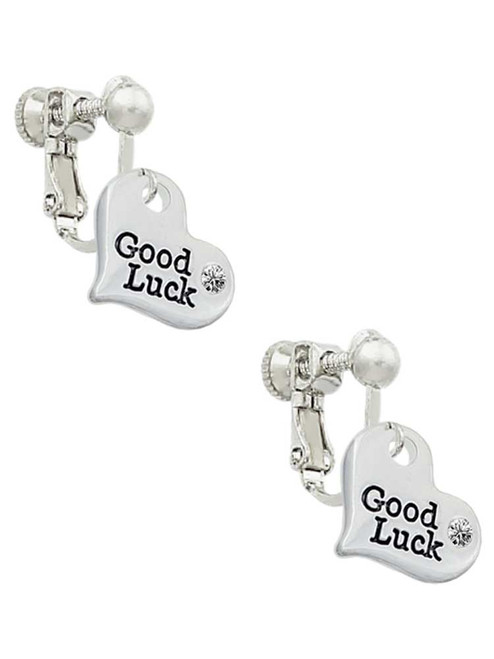 Small Good Luck Heart Clip On Earrings