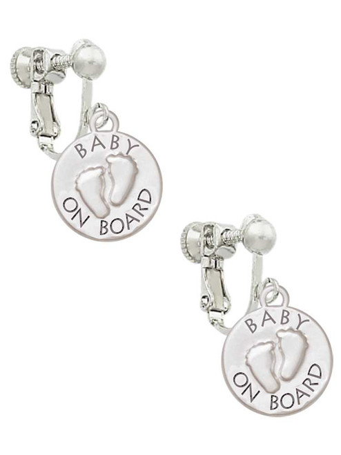 Baby on Board with Feet Clip On Earrings