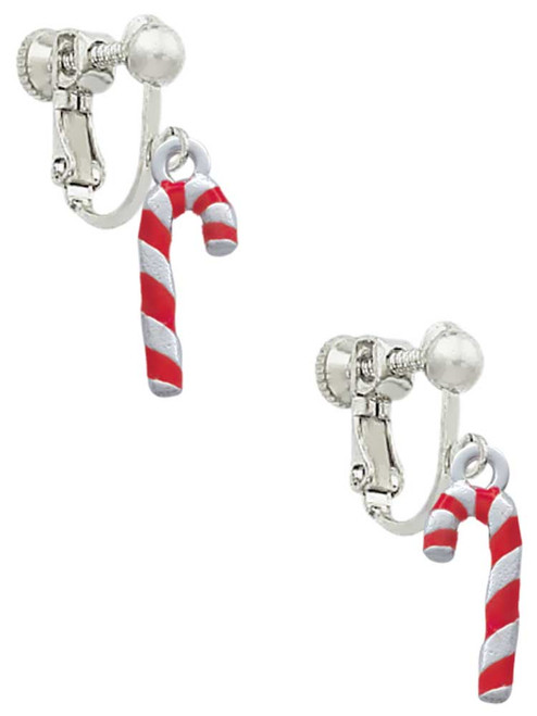 3-D Red and Candy Cane Clip On Earrings