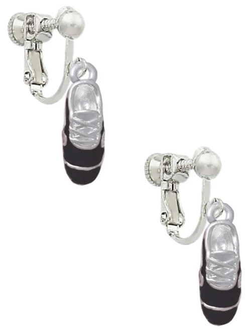 3-D Black Running Shoe Clip On Earrings