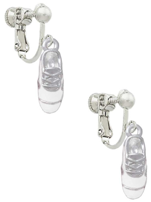 3-D White Running Shoe Clip On Earrings