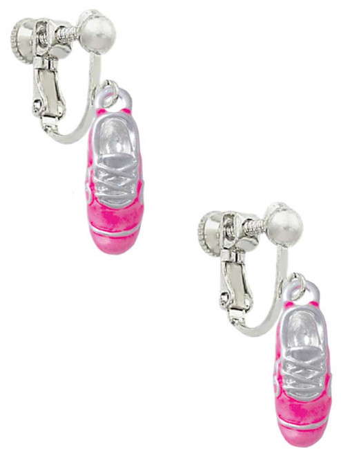 3-D Hot Pink Running Shoe Clip On Earrings