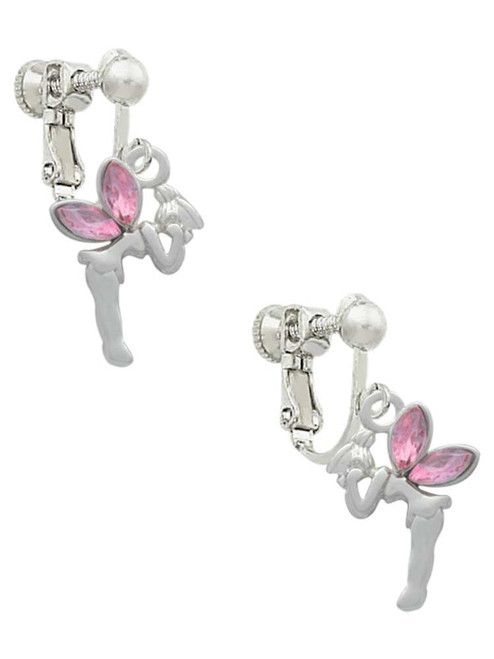 Small Fairy with Pink Wings Clip On Earrings