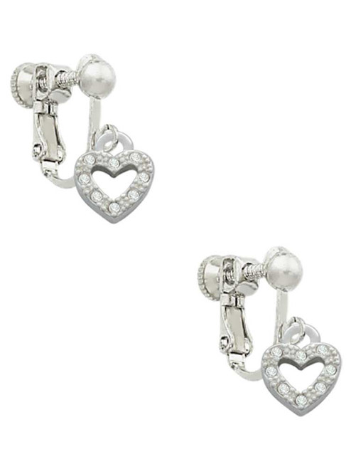 Mini Clear Crystal Heart Clip On Earrings