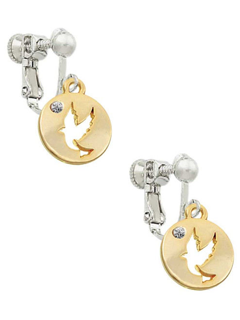 Gold Tone Dove Disc Clip On Earrings