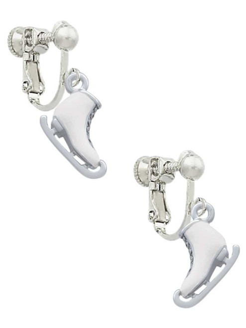 3-D White Ice Skate Clip On Earrings