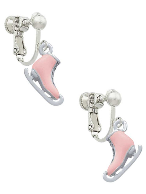 3-D Pink Ice Skate Clip On Earrings