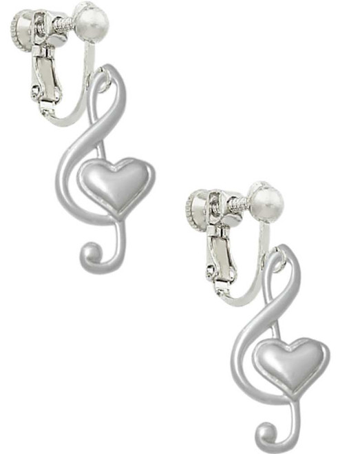 Large Clef with Heart Clip On Earrings