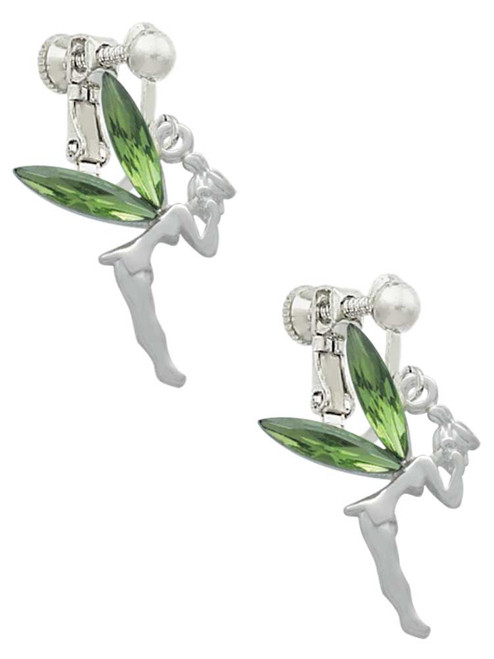 Large Fairy with Lime Green Wings Clip On Earrings