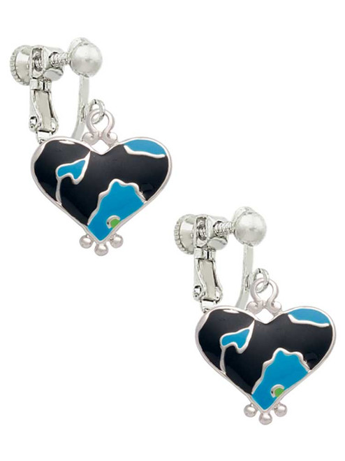 Hot Blue Large Cheetah Print Heart Clip On Earrings