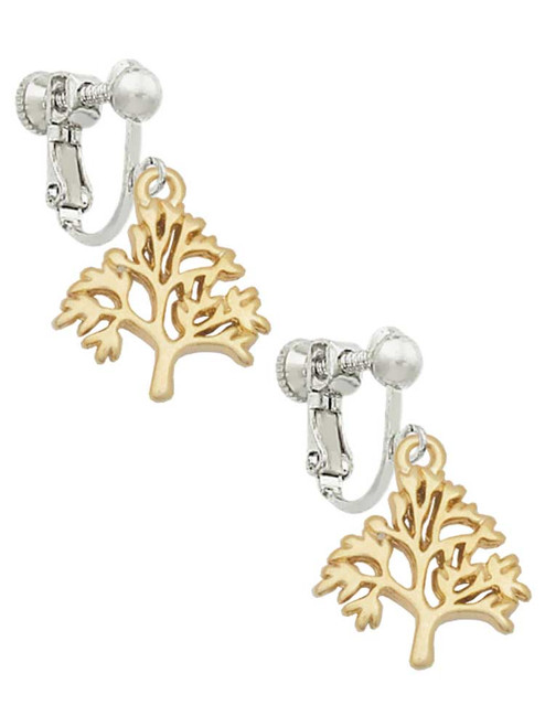 Gold Tone Medium Tree of Life Clip On Earrings