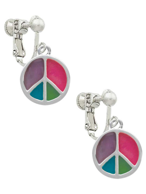 Multicolored Peace Sign Clip On Earrings
