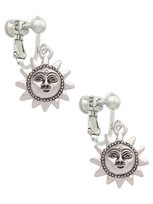Small Sun Face with Beaded Edging Clip On Earrings