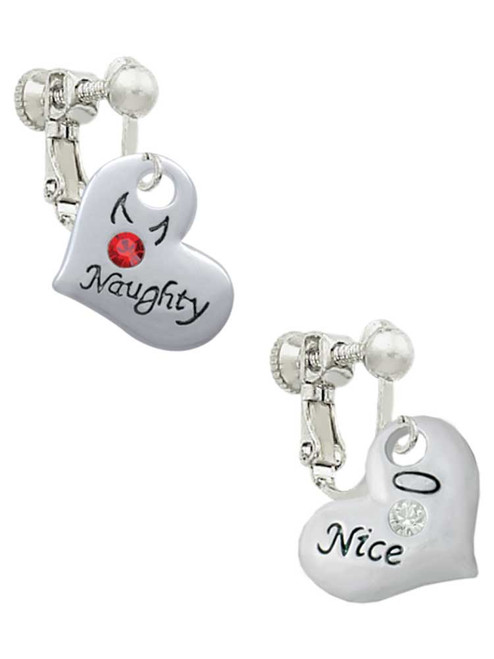 Naughty or Nice Heart with Crystals Clip On Earrings