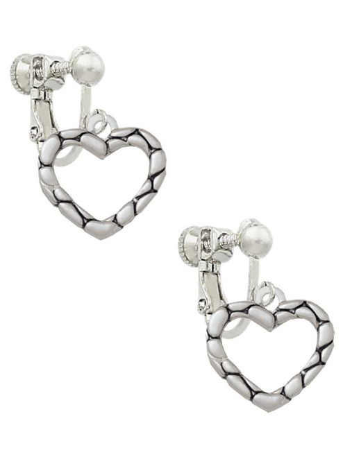 Open Pebble Heart Clip On Earrings