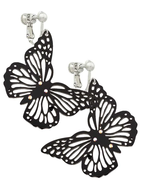 Acrylic Cut Out Butterfly Black Clip On Earrings