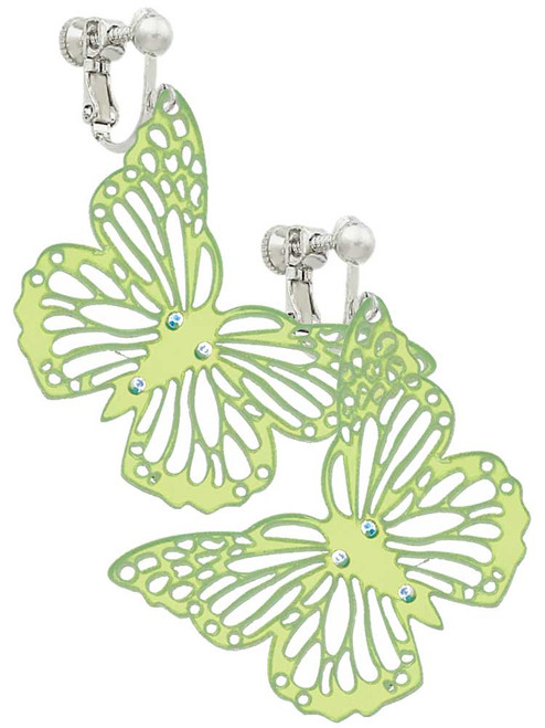 Acrylic Cut Out Butterfly Mirror Lime Green Clip On Earrings