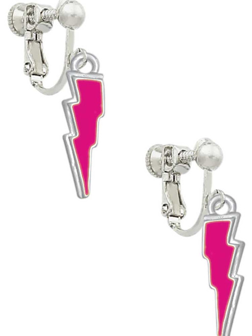 Hot Pink Lightning Bolt Clip On Earrings