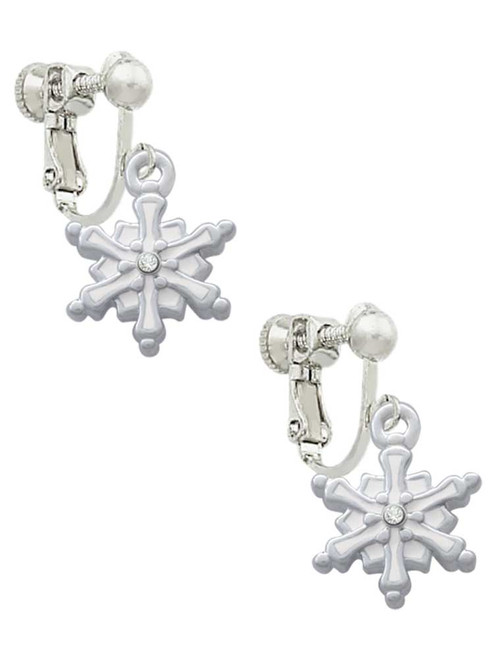 White Snowflake with Clear Crystal Clip On Earrings