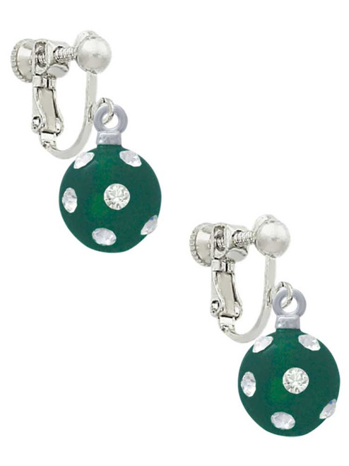 3-D Frosted Green Resin Ornament with Crystals Clip On Earrings