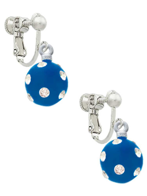 3-D Frosted Blue Resin Ornament with Crystals Clip On Earrings