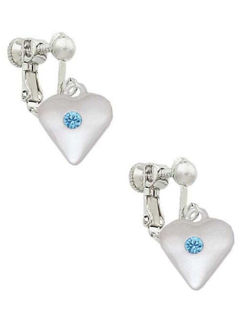 Large March - Hot Blue Crystal Heart Clip On Earrings