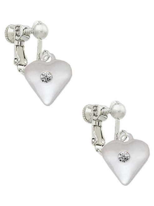 Large April - Clear Crystal Heart Clip On Earrings