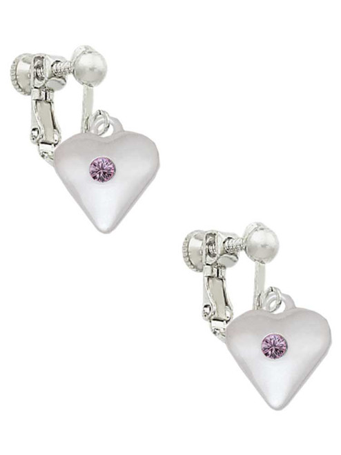 Large Light Purple Crystal Heart Clip On Earrings