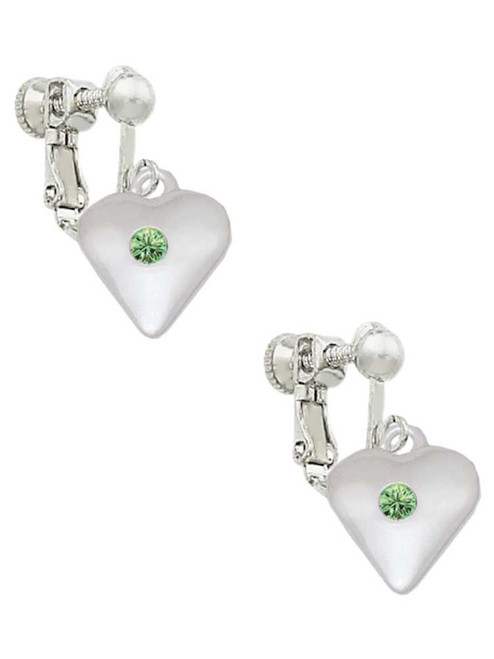 Large August - Lime Green Crystal Heart Clip On Earrings