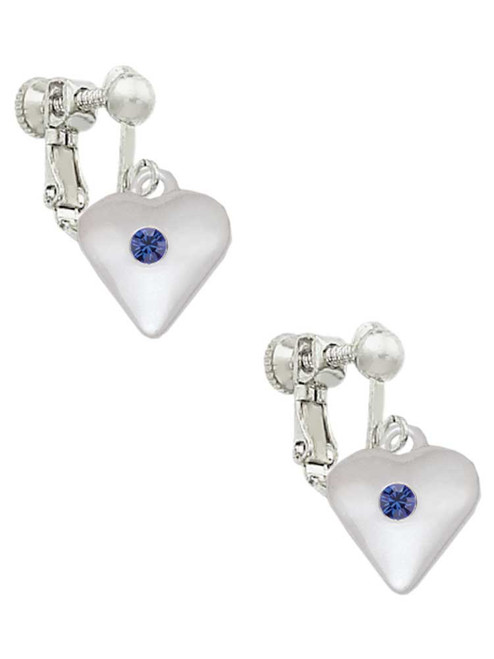 Large September - Blue Crystal Heart Clip On Earrings